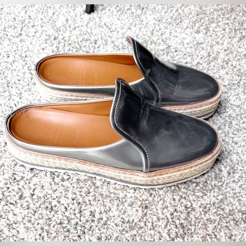 Brunello Cucinelli Metallic Leather Platform w Monili Trim Mule Espadrilles - Picture 12 of 12